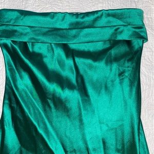 Emerald satin long strapless dress